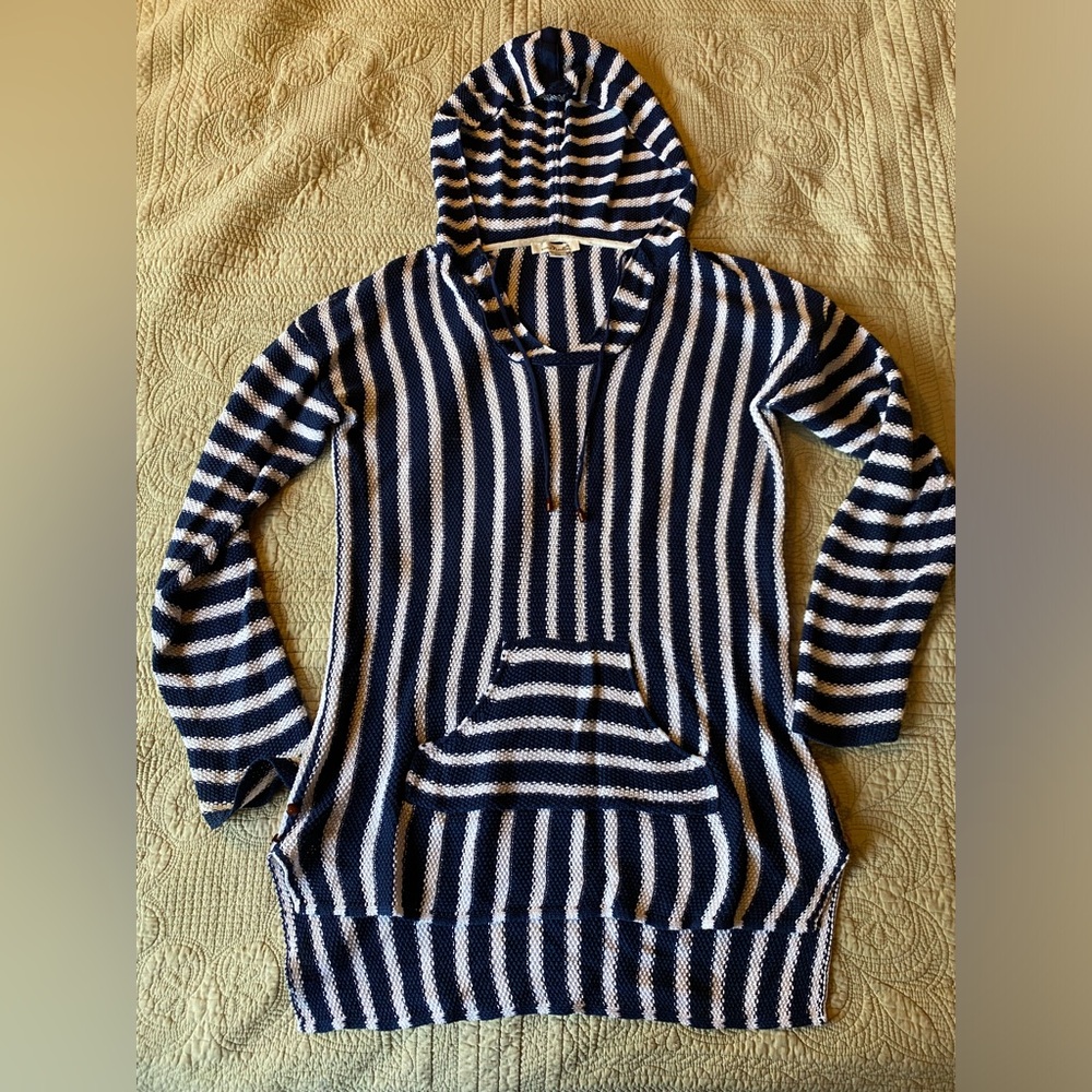 Linen Hoodie - Simply Noelle Blue/White Striped linen cotton blend size S/M 8-10